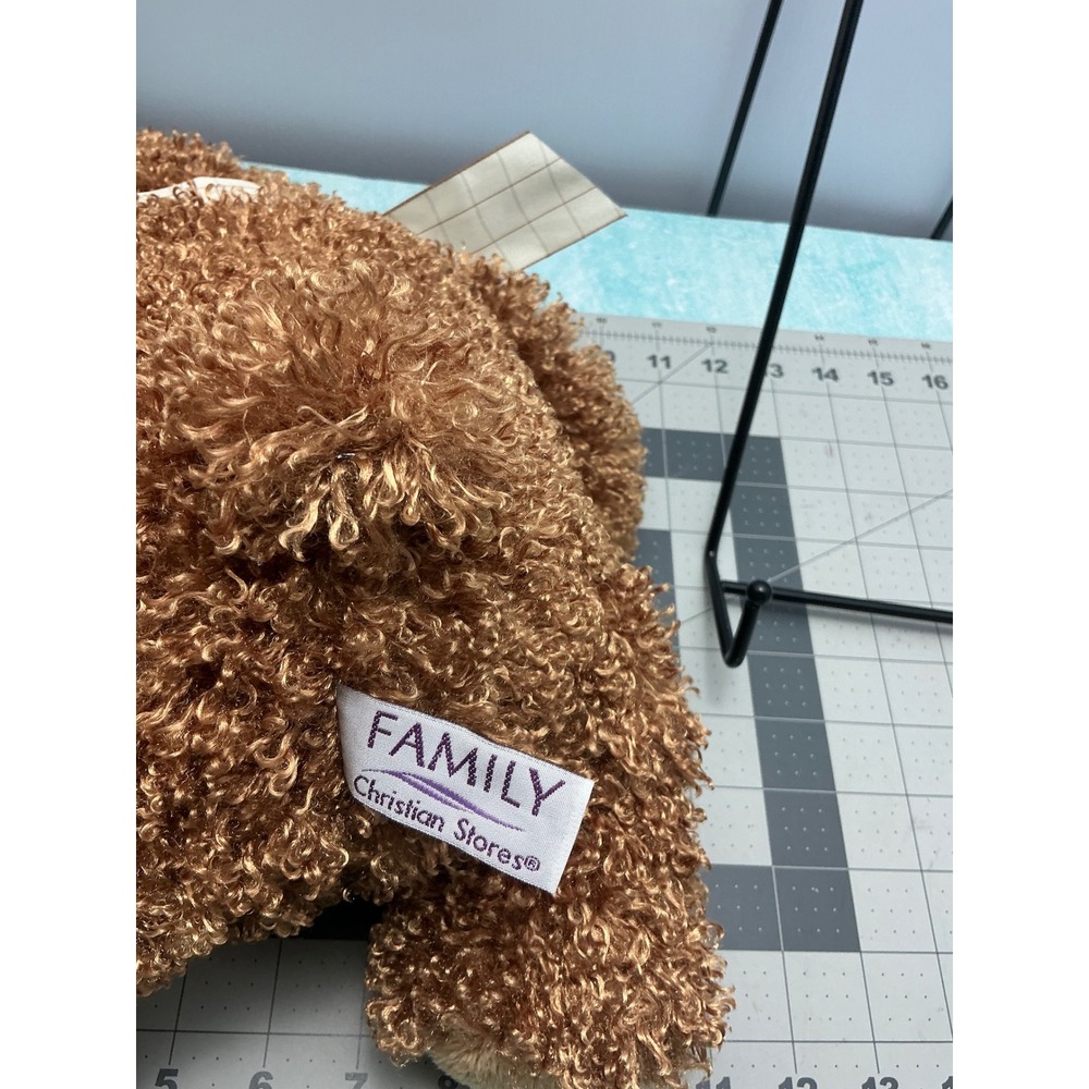 Family Christian Stores Brown Curly Fur Teddy Bear Plaid Bow Plush 13 Inch - Picture 5 of 7